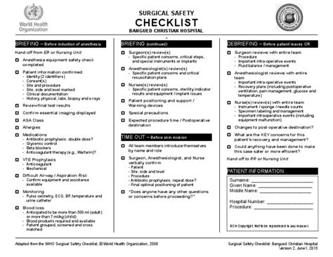 RLED Advisory: Modified WHO Surgical Safety Checklist for DOH .